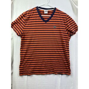 Lacoste T Shirt Men Size 5 Orange Blue striped short sleeves Designed in France